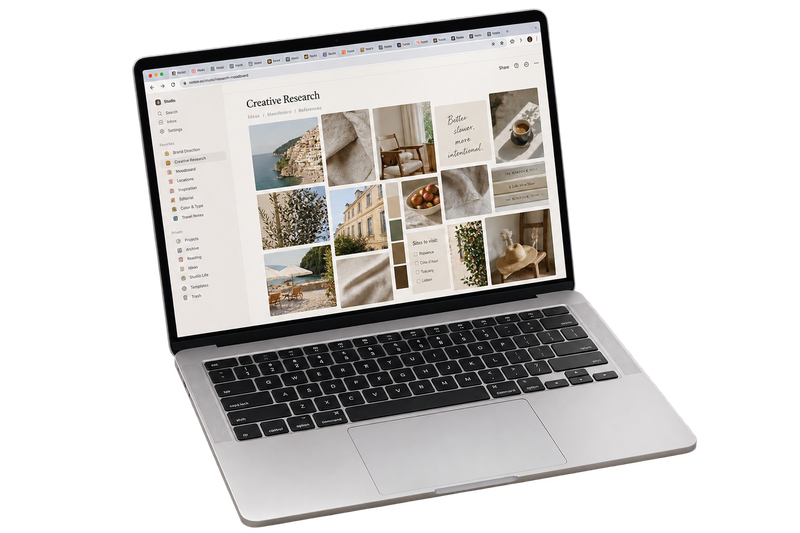 Laptop with a moodboard open