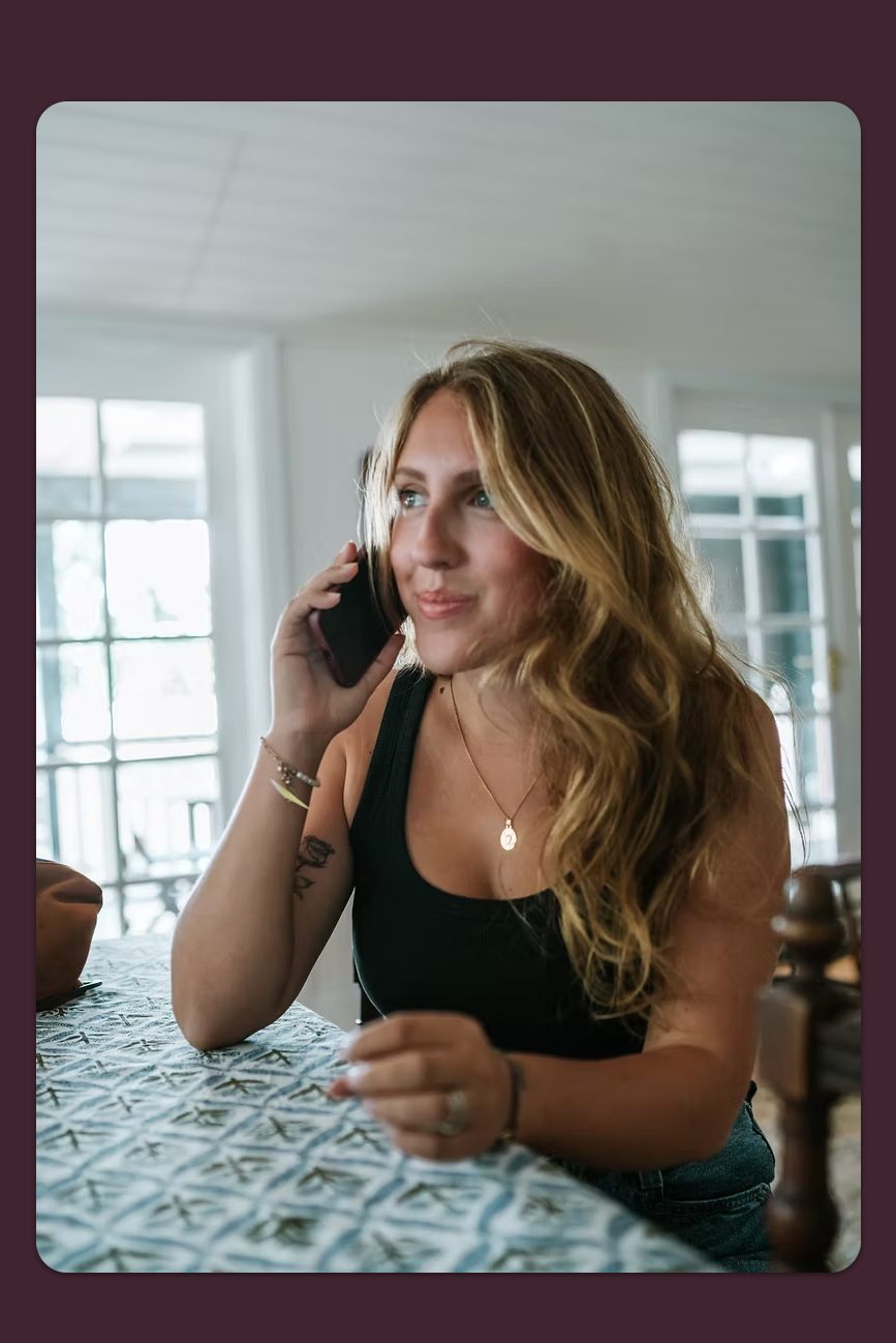 Anaïs on a call, working from home